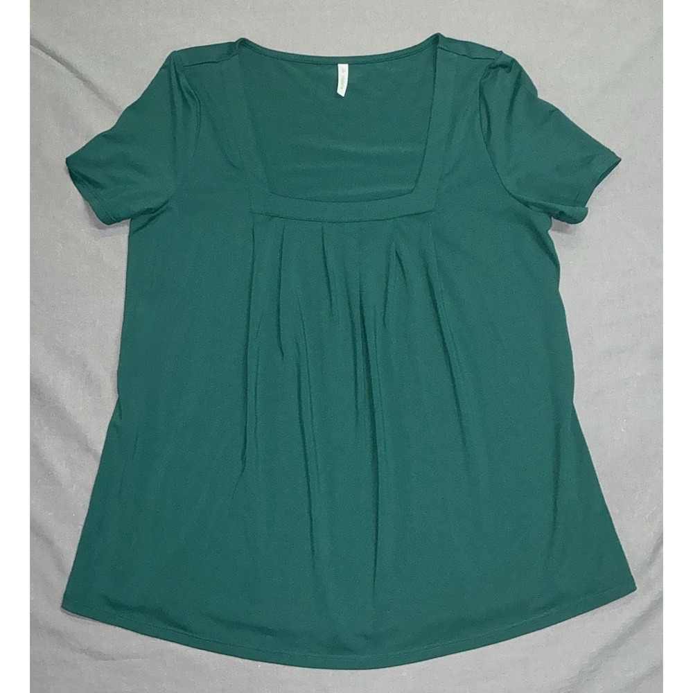 Halara Top Womens Medium Green Square Neck Short Sleeve Stretch Flowy Comfort